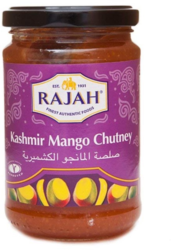 Rajah Kashmir Mango Chutney (3 x 340 g) Indiase natuurlijke kom, ideaal voor curry's, kaas, gegrild en meer Glutenvrij met Kajal Sticker