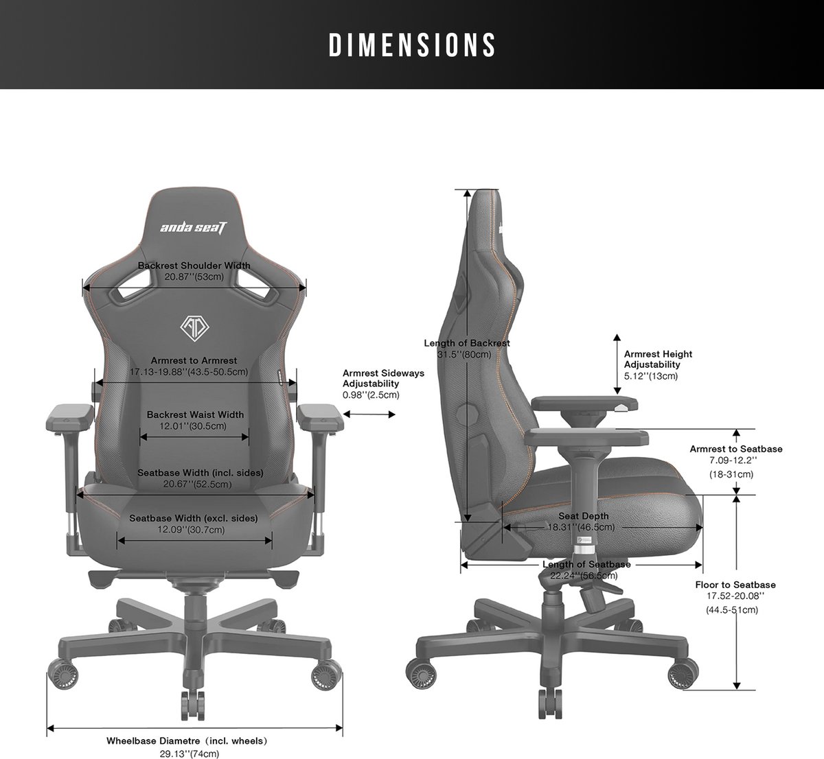 Andaseat Kaiser 3 Gamestoel Zwart Ergonomisch Large - afbeelding 3
