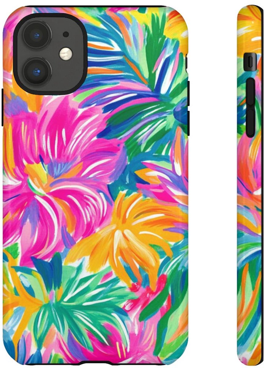 Vrolijk Tropisch Bloemenpatroon – Telefoonhoesje Geschikt voor iPhone 11