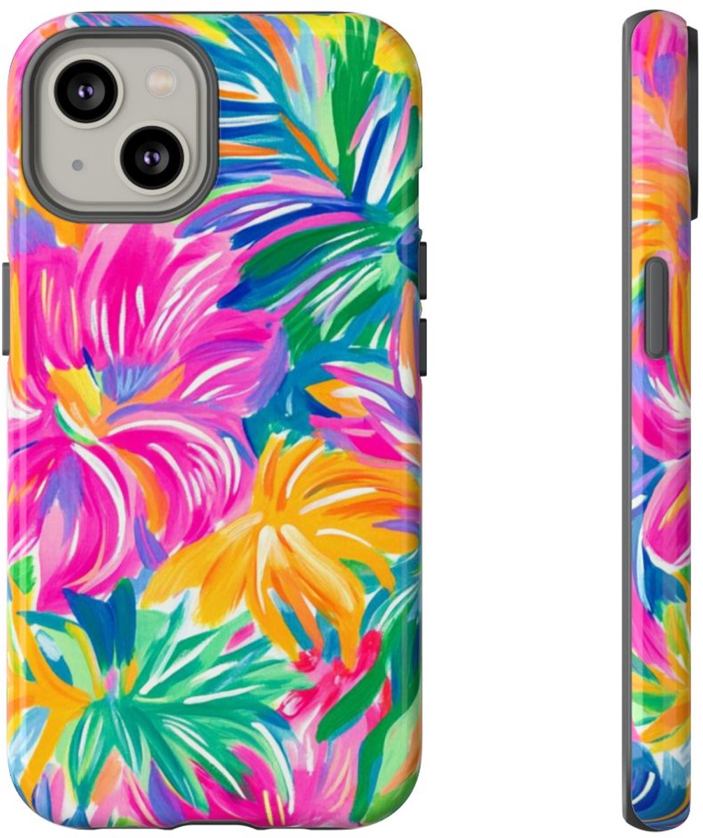 Vrolijk Tropisch Bloemenpatroon – Telefoonhoesje Geschikt voor iPhone 14