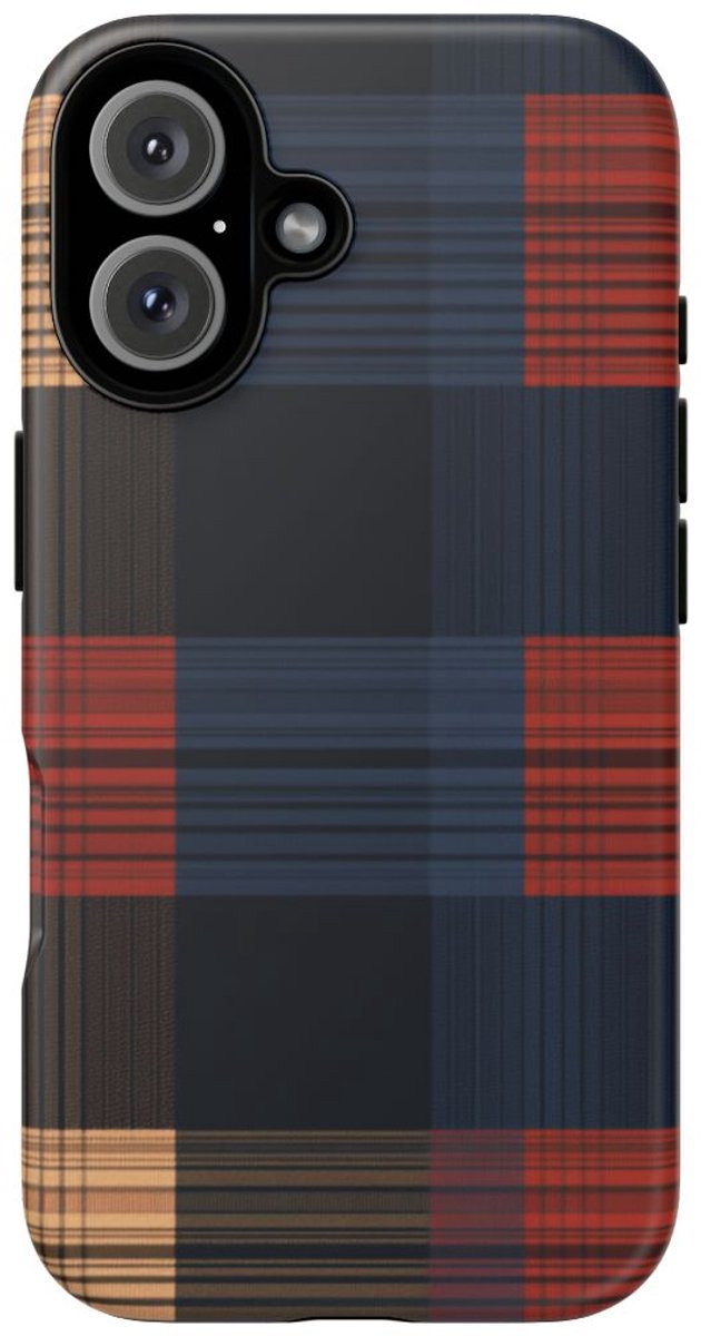 Caramel en Donkerblauw Geruit Patroon – Telefoonhoesje Geschikt voor iPhone 16