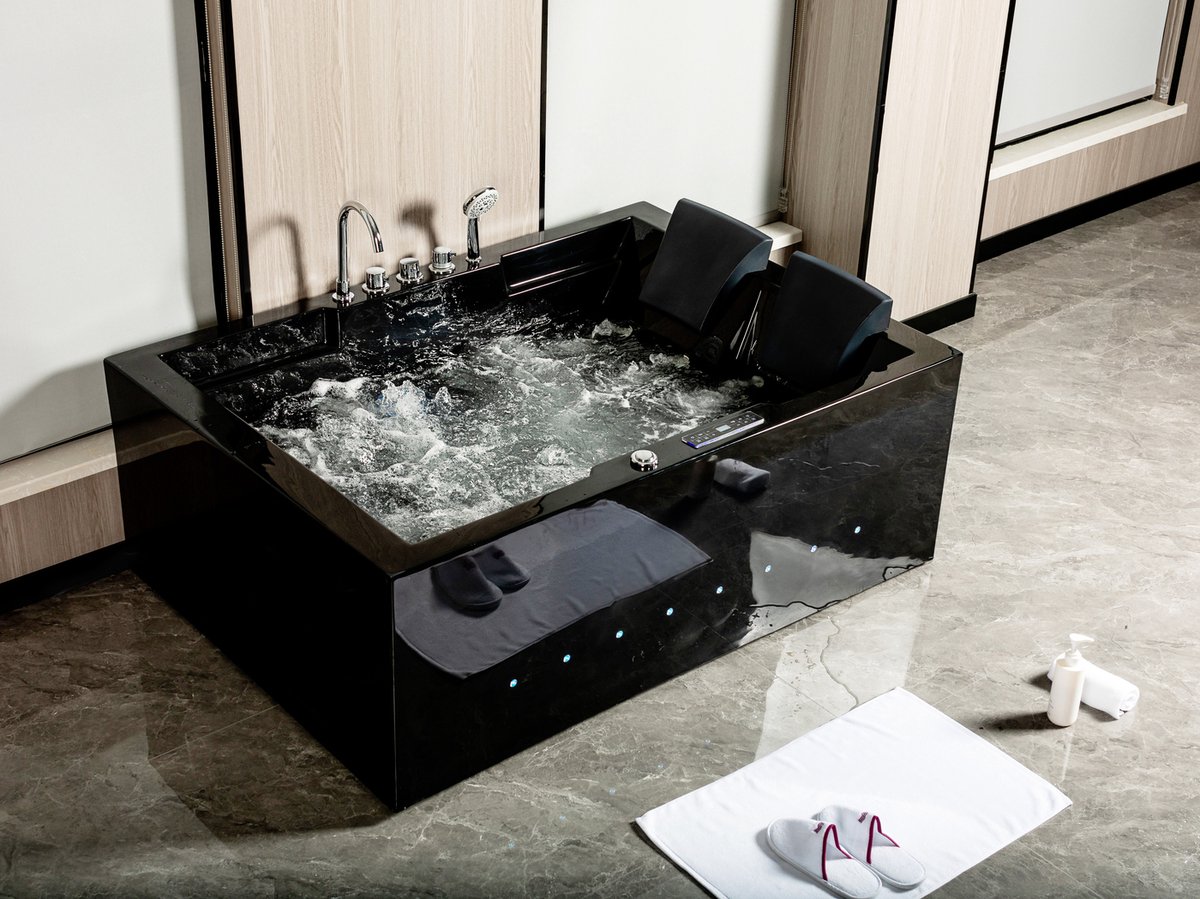 Whirlpool massagebad - 2 persoons - Met waterjets en heater - Zwart - Rechtse opstelling