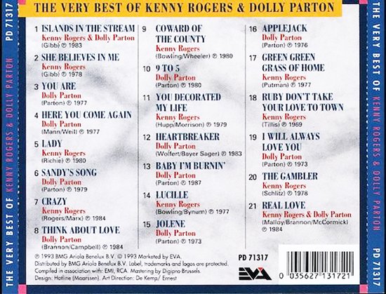 Boekje met de tracklist van "The Very Best of Kenny Rogers & Dolly Parton".