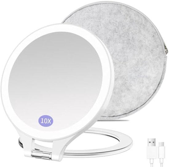 Auxmir Make-upspiegel met verlichting, 1 x 20 x oplaadbare make-upspiegel, scheerspiegel, wandmontage, dubbelzijdige vergrotingsspiegel met 3 lichtkleuren, touchscreen, 360 graden draaibaar voor
