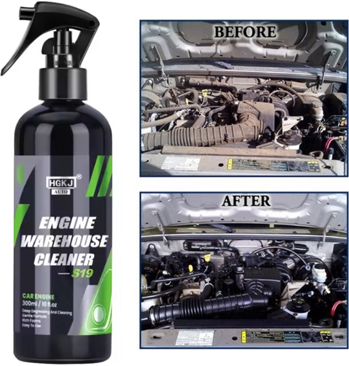 TLVX Krachtige Auto Spray Motorruimte Reinigen 300ML / Snel en effectief verwijderen van Vet / Vuil / Vlekken / Motor Ontvetten / Schoonmaken onder de Motorkap / Langdurige Bescherming Auto / Engine Cleaner Protector / Glans Kunststof / Plastic
