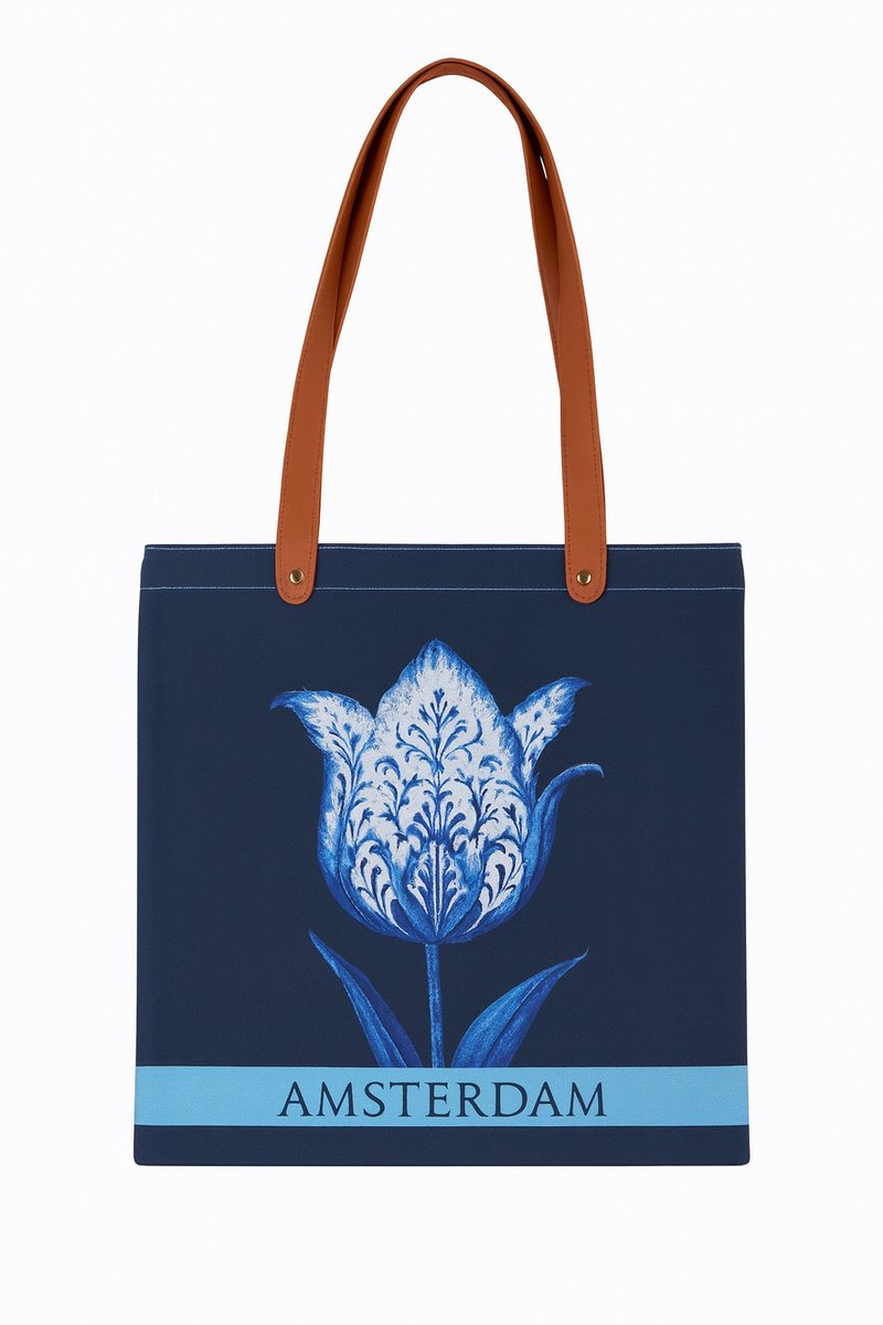 Canvas Tas Amsterdam met Delfts Blauwe Tulp