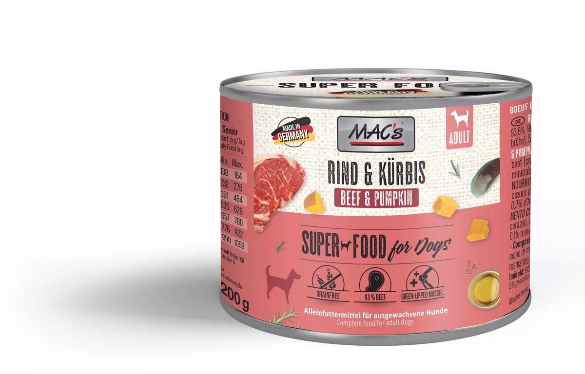 MACs MAC's Hondenvoer Natvoer Blik - 93,6% Rund & Pompoen - 6 x 200g