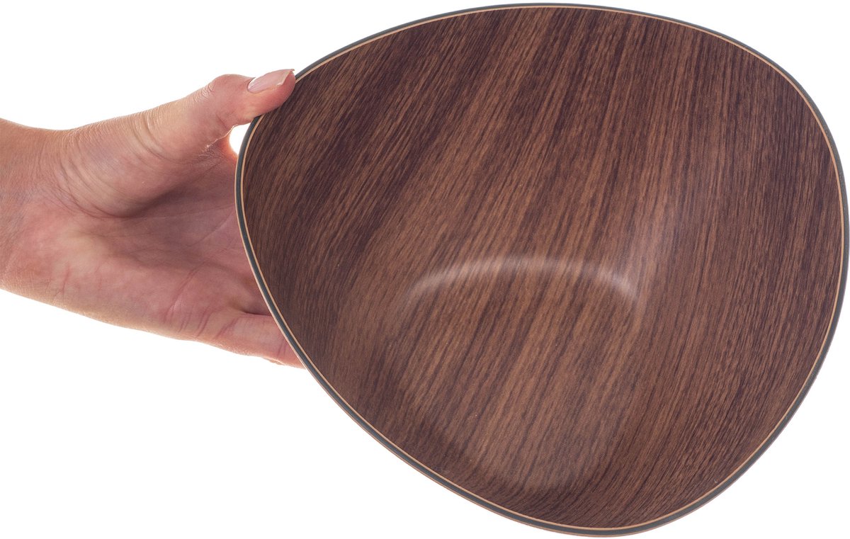 KADAX Saladekom Van Kunststof - Elegante Driehoekige Serveerschaal Van Imitatiehout, Moderne Snackkom (20,5 cm)