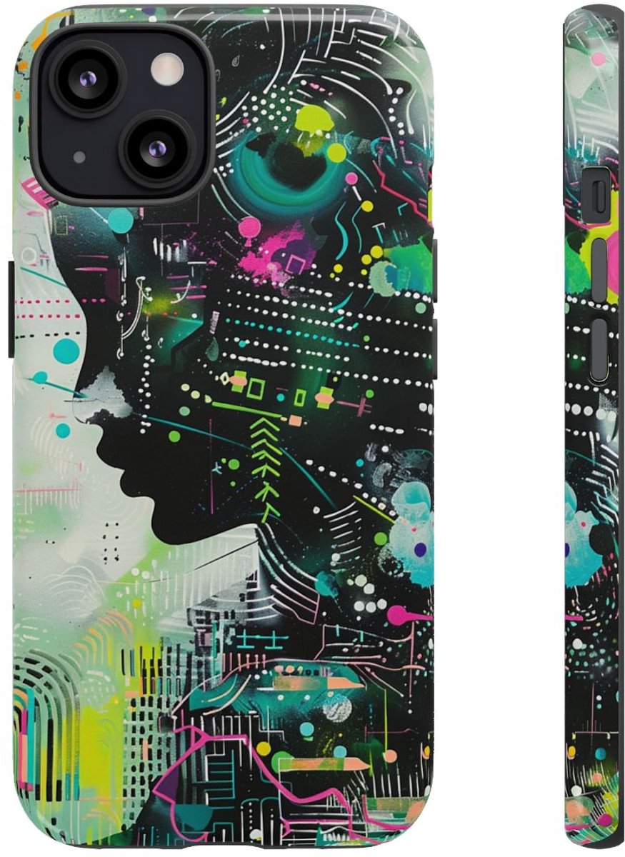 Abstract Neon Geometrisch Profiel – Telefoonhoesje Geschikt voor iPhone 13