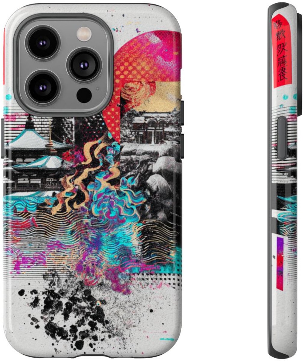 Abstracte Japanse Zen Tuin Collage – Telefoonhoesje Geschikt voor iPhone 14 Pro