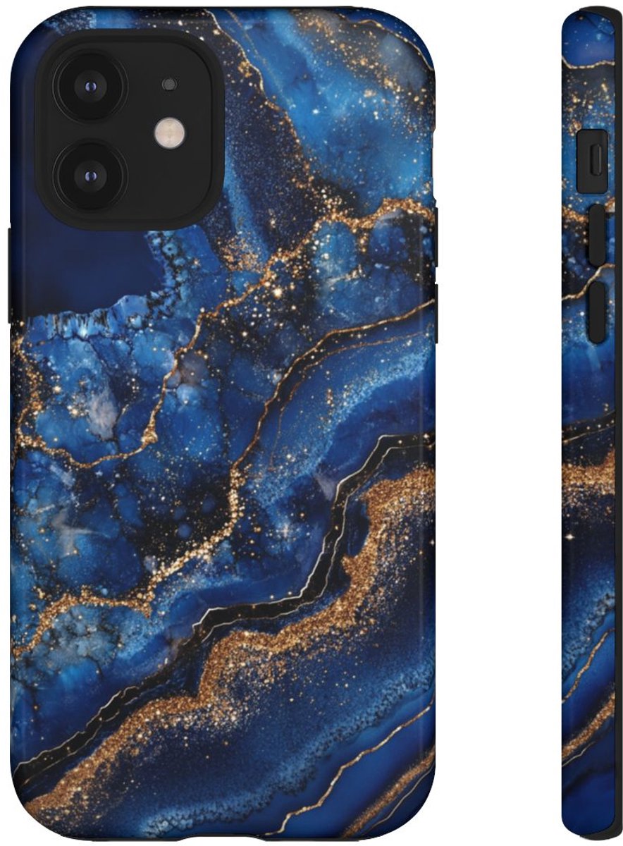 Blauw-Goud Geodepatroon – Telefoonhoesje Geschikt voor iPhone 12