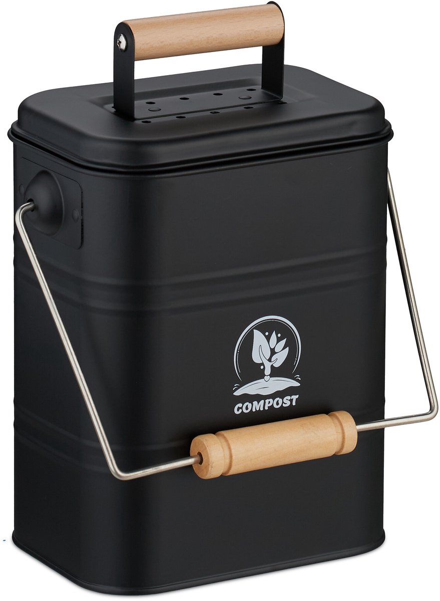 Gft-afvalbakje - 3,5 l - 2 geurfilters - aanrecht - zwart