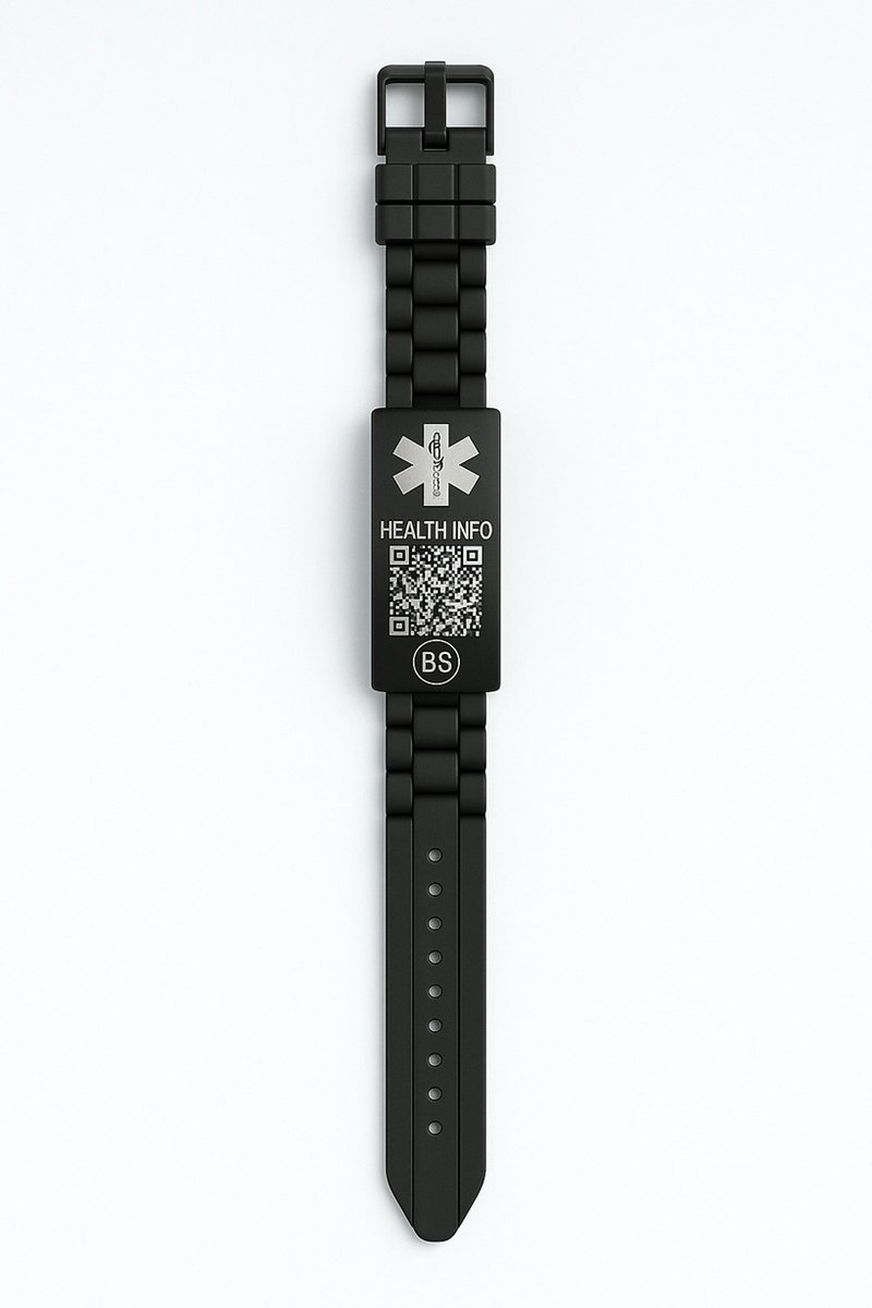 Medische Heren Armband - Qr - Veiligheid - Zwart – Incl. 1 Jaar Service – BeSafeCharm