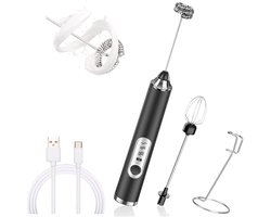 EXCITAT Melkopschuimer - Elektrische eierklopper - Elektrische melkopschuimer - Zwart - Dubbele kop + standaard 1