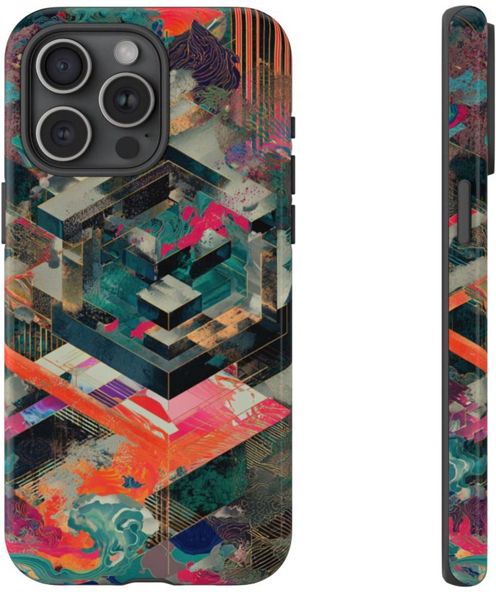 Kleurrijke Geometrische Abstracte Kunst – Telefoonhoesje Geschikt voor iPhone 15 Pro Max