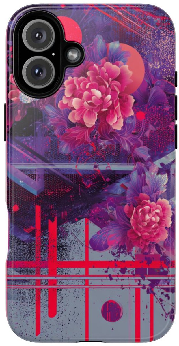 Abstracte Neonbloemen en Geometrie – Telefoonhoesje Geschikt voor iPhone 16 Plus
