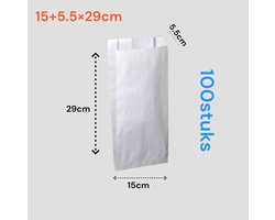 Papieren Zakjes - 100 stuks - Wit - 15x5.5x29 cm – met Zijvouw - Voor Brood, Fruit, Cadeaus & Koekjes