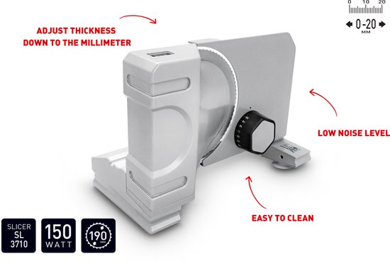 FRITEL Snijmachine SL 3710 - Allessnijder / Broodsnijder / Vleessnijder - 0-20mm - Ø 19cm - 150W - Universeel mes - Schuine slede 15° van Fritel — afbeelding 5