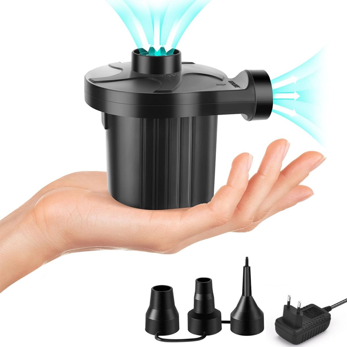 Elektrische Pomp - Met 3 Luchtmondstukken - 5000 Pa - Elektrische Lucht Pomp - Electric Air Pump - Luchtbedpomp - Luchtpomp Voor Luchtbed - Voor Opblaasmatras, Banken, Zwembaden, Speelgoed En Zwemband