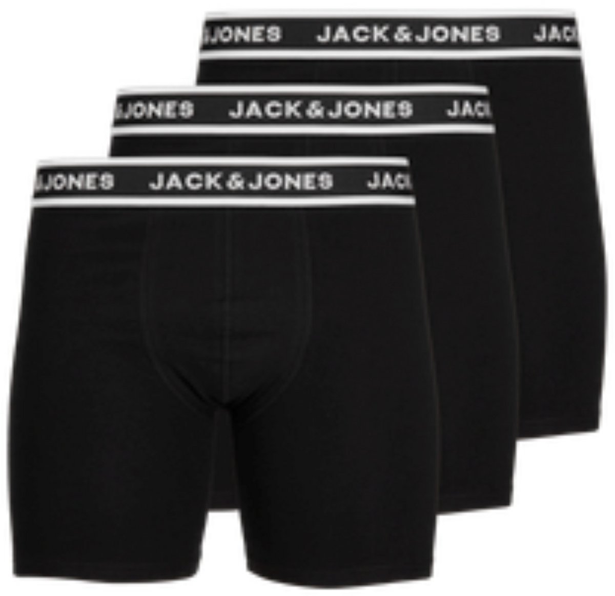 Jack & Jones heren 3P long boxers plus size solid zwart