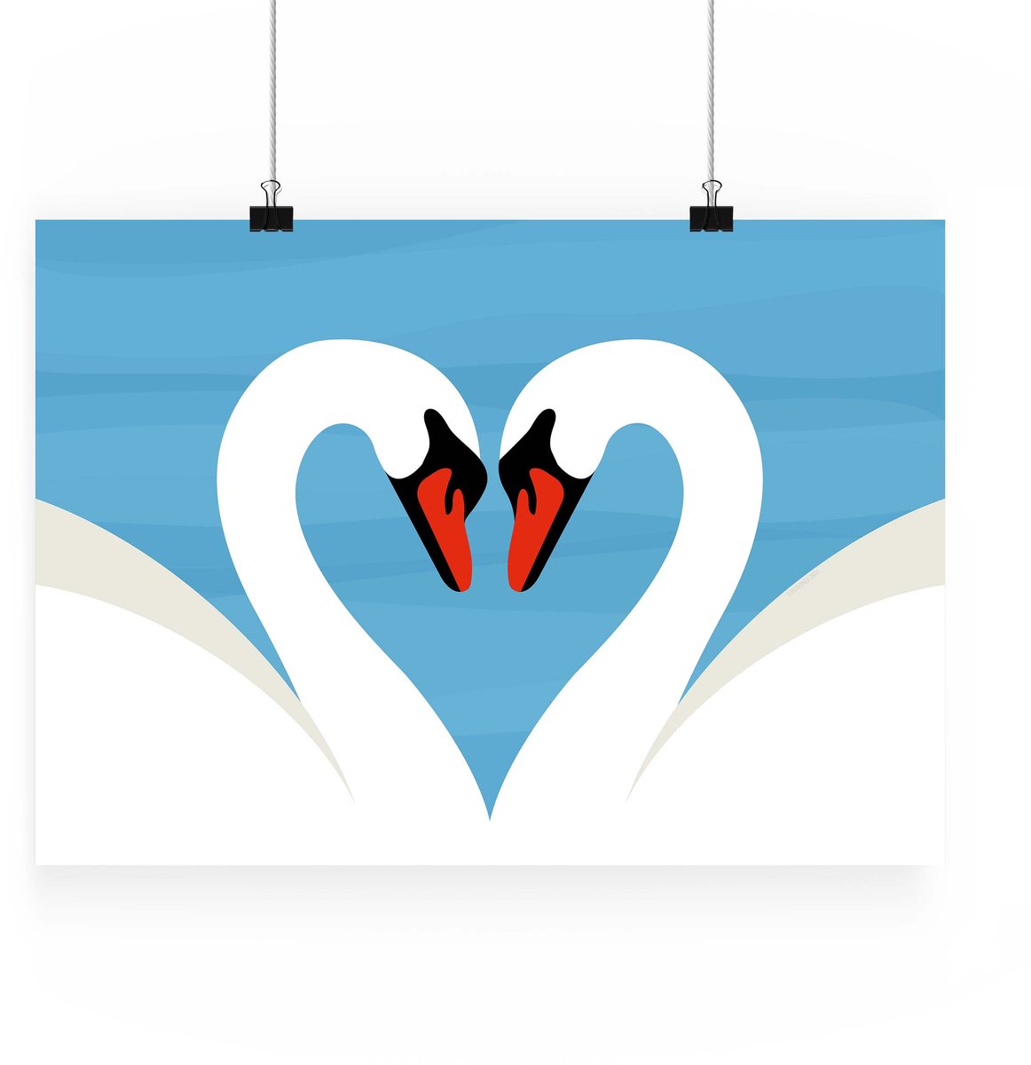 Artprint Zwanendans - A4 formaat - Witte knobbelzwanen - Poster Wilde Zwaan