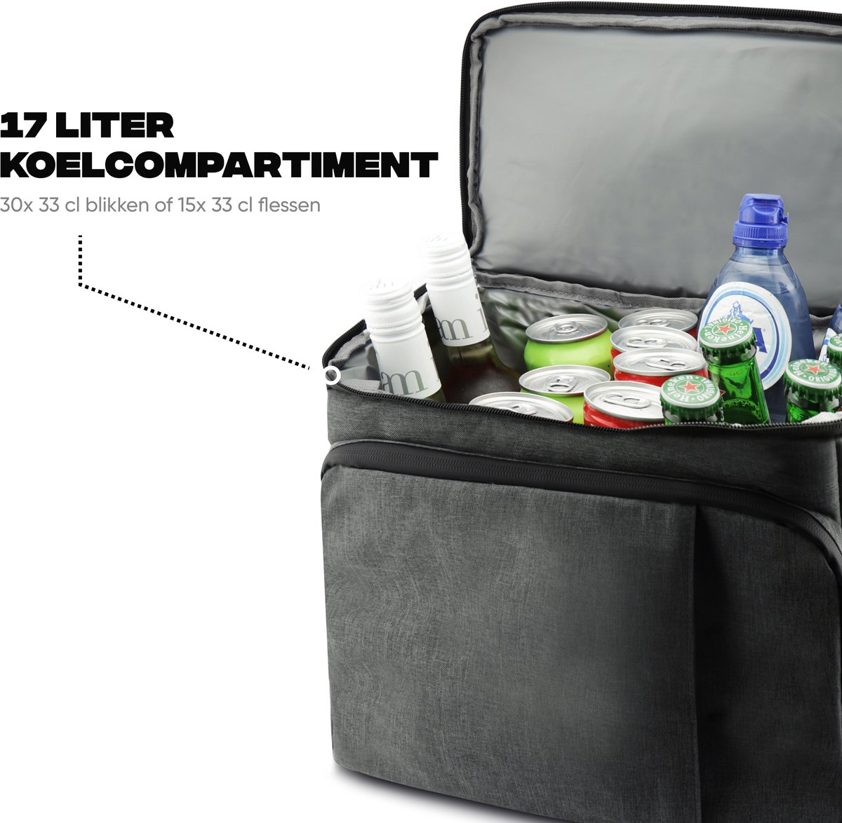 Rockerz Koeltas rugzak - 4 laags geïsoleerde - Incl. 4 koelelementen - 28 liter - Lunchtas - Picknicktas - Capaciteit voor 40x 33 cl blikken of 25x 33 cl flesjes - Slijtvast en duurzaam materiaal - Waterdicht en vuilafstotend - Kleur: Grijs — cadeau in Sport & Outdoor - foto 5