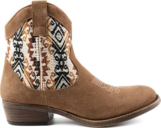 Inkkas, Desert Western Boot, Dames, Enkellaars, Suede, Old Western Print, Rubberzool, Maat 42