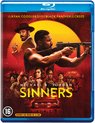 Blu-ray hoes van Sinners met Michael B. Jordan met een geweer en een man met hoed.