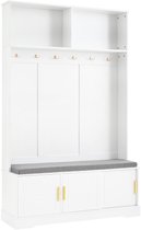 Kapstok met schoenenbank, garderobekast, 6 drievoudige haken, vrijstaand, ruimtebesparend, voor entree, gang, wit, 120×40×191cm
