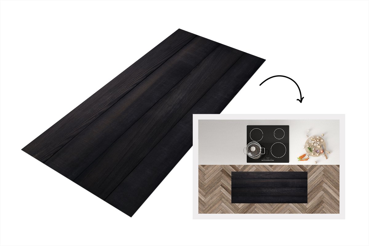 KitchenYeah Keukenloper 120x50 cm - Keukenmat vinyl Zwarte achtergrond met een planken structuur - Keukenmatten loper - Keuken vloerkleed tapijt