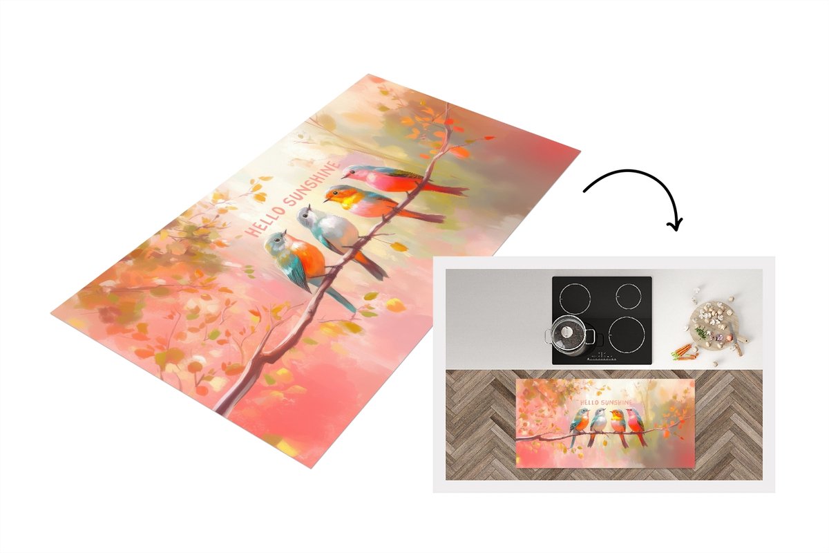 KitchenYeah Keukenloper 120x60 cm - Keukenmat vinyl Vogels - Tak - Quote - Roze - Keukenmatten loper - Keuken vloerkleed tapijt Vogels - Hello Sunshine
