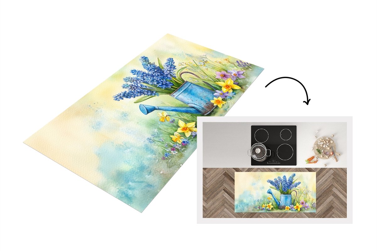 Keukenloper 120x60 cm - Keukenmat vinyl Gieter - Lavendel - Bloesems - Keukenmatten loper 