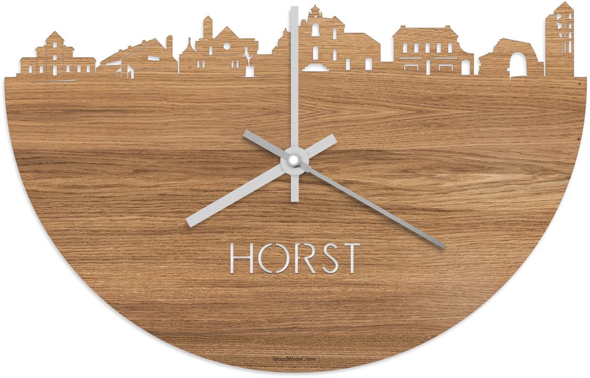 Skyline Klok Horst Eikenhout - Ø 40 cm - Stil uurwerk - Wanddecoratie - Meer steden beschikbaar - Woonkamer idee - Woondecoratie - City Art - Steden kunst - Cadeau voor hem - Cadeau voor haar - Jubileum - Trouwerij - Housewarming - WoodWideCities