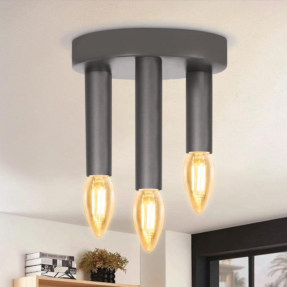 NETTLIFE Plafondlamp E14 – zwart – 3-lichts – Vintage Plafondverlichting – Metaal - voor Eetkamer | Slaapkamer | Woonkamer – max. 25 W-excl. lichtbron