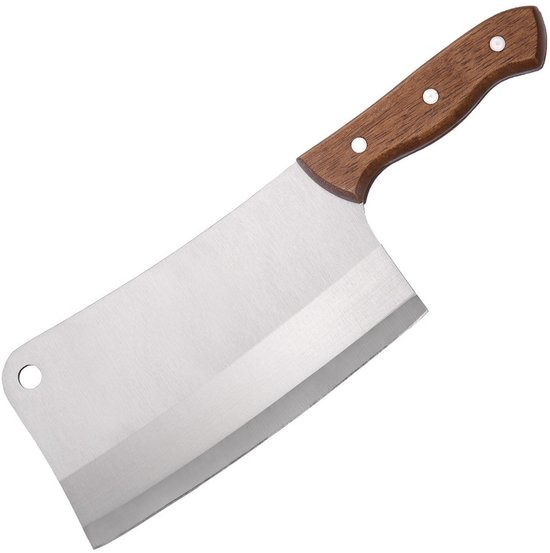 Couteau à découper Somstyle - 29 x 10 cm - Hache de cuisine japonaise - Couteau de chef en acier inoxydable - Argenté/marron