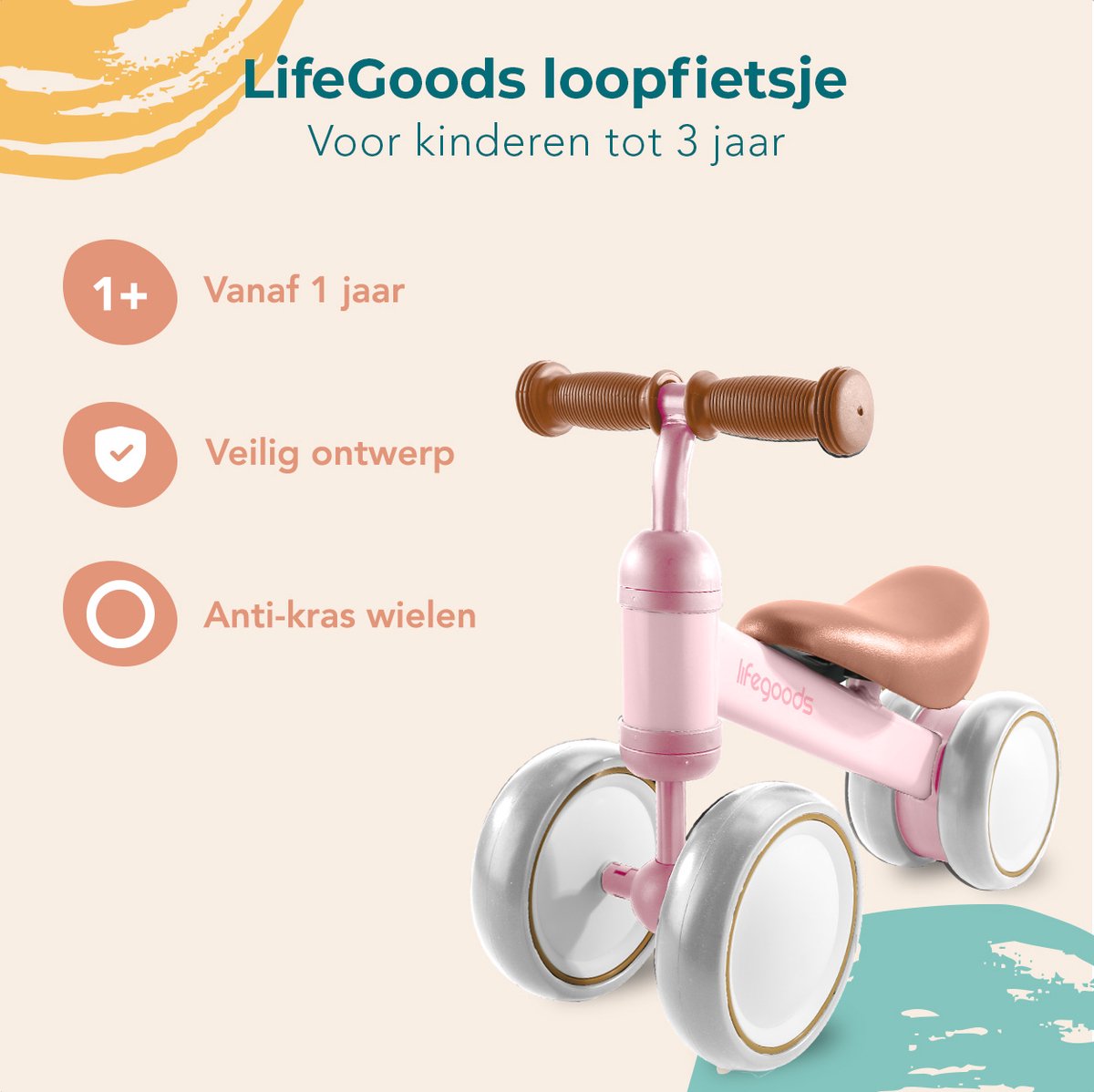 LifeGoods Loopfiets - Speelgoed Vanaf 1 jaar - Jongens en Meisjes - Kinderstep - Loopfietsje - Roze — afbeelding 2