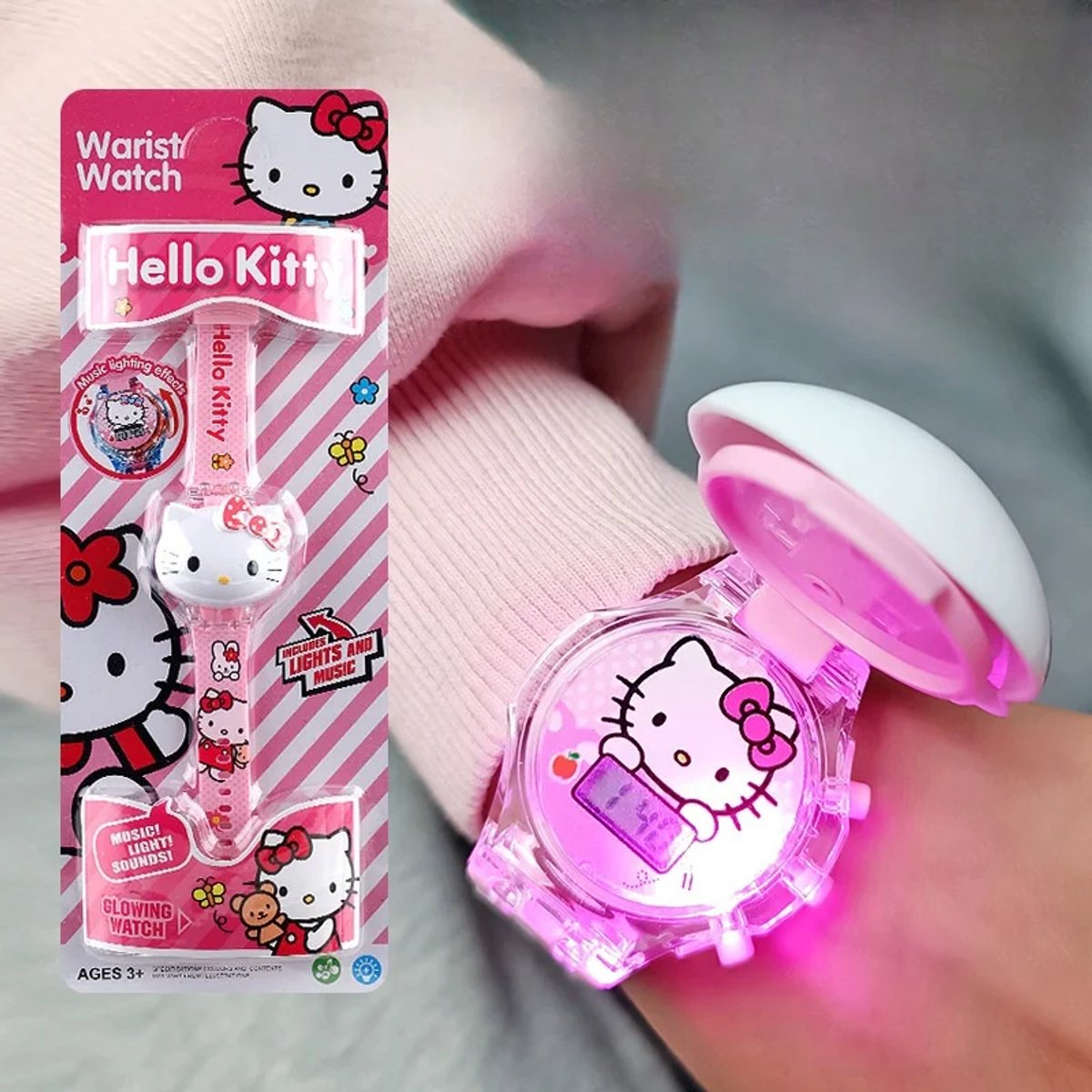 Sanrio - Hello Kitty - Horloge - Muziek - Lichten - Siliconen bandje - Glowing Watch