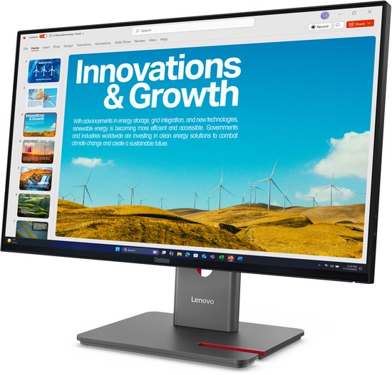 Lenovo ThinkVision P24QD-40 monitor recht van voren met QHD-beeldscherm