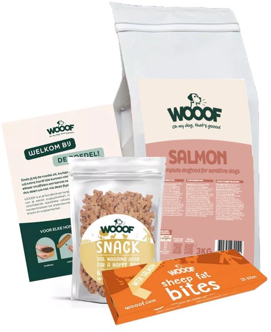 WOOOF zalm hondenvoer - Probeerpakket - Geperst hondenvoer - Geperste hondenbrokken - Droogvoer - 3kg