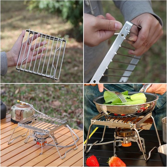 Opvouwbare kampvuurgrill - Camping kookgerei pannenlap - Draagbare mini pannenlap voor buiten, backpacken, wandelen en picknicken 16x16cm (zilver) — afbeelding 3