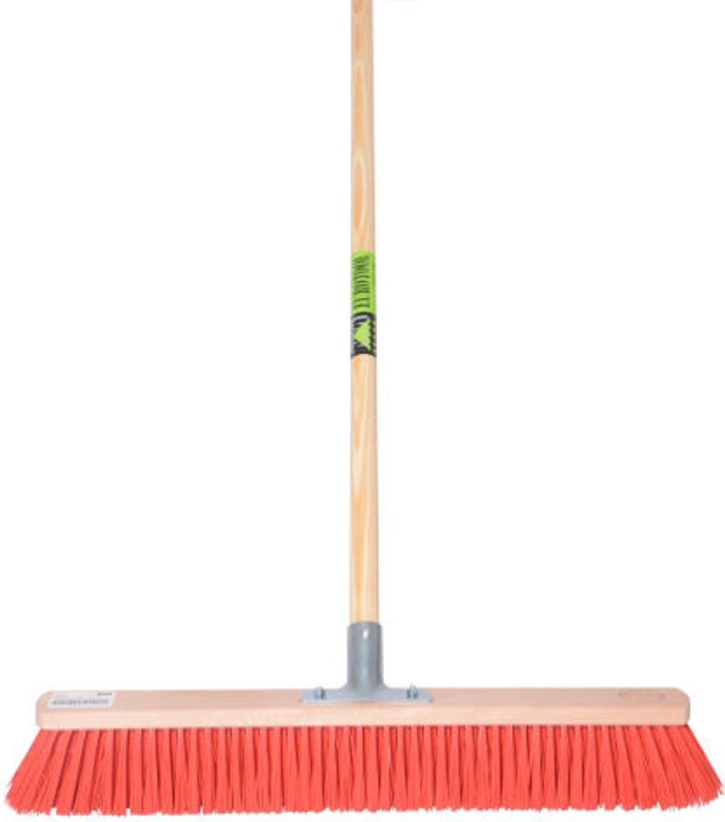 Bezem 60cm, rood nylon +stokhouder -MM- +steel 150cm