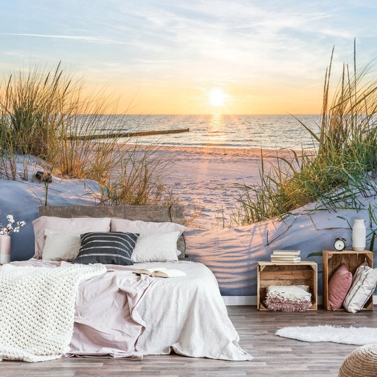 WALLARENA - Fotobehang - 350x250 cm - Fototapete van een strand met zee en duinen aan de Baltische Zee, perfect voor slaapkamer of woonkamer