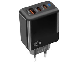45W Snellader met PD3.0 / PPS - USB-C (Type-C) + QC 3.0 USB - Oplader Adapter - Geschikt voor telefoons, tablets etc. - zwart