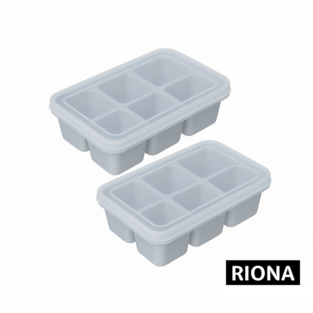 Riona IJsblokjesvorm 2stuks - 2 x 6 IJsblokjes -- 2.5 cm Siliconen Ijsblokjesvorm Set - met deksel – middelgrote IJsblokjes 6 Vakken – Voor Whisky, Cocktails, Sap – Ijsmaker -kleur grijs - Black Friday acties - Cyber Monday deal