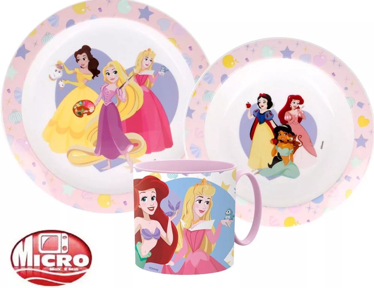 Disney Prinses Ontbijtset - 3 delig - Prinses Servies - BPA Vrij - Bord - Beker - Mok - princess - Ariel - Assepoester - Doornroosje