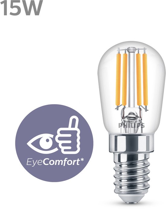 Ampoule LED Philips 15W avec culot E14 et label EyeComfort.