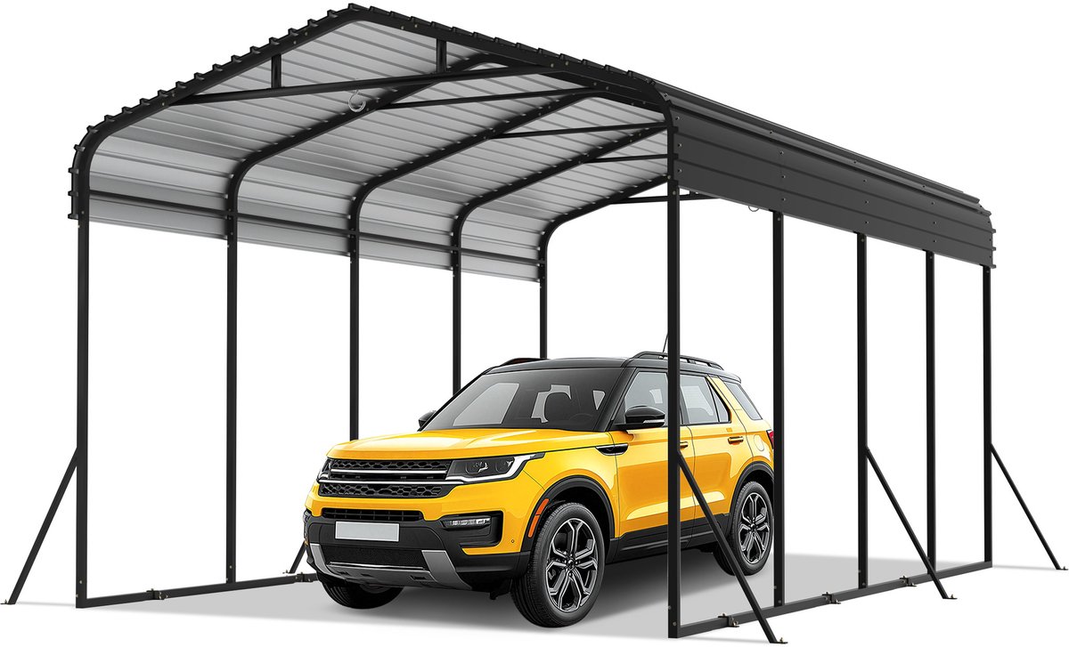 NAIZY Carport Auto Metaal 370x600 cm Dakbedekking Auto Dak Garage met Schuin Dak Gemaakt v
