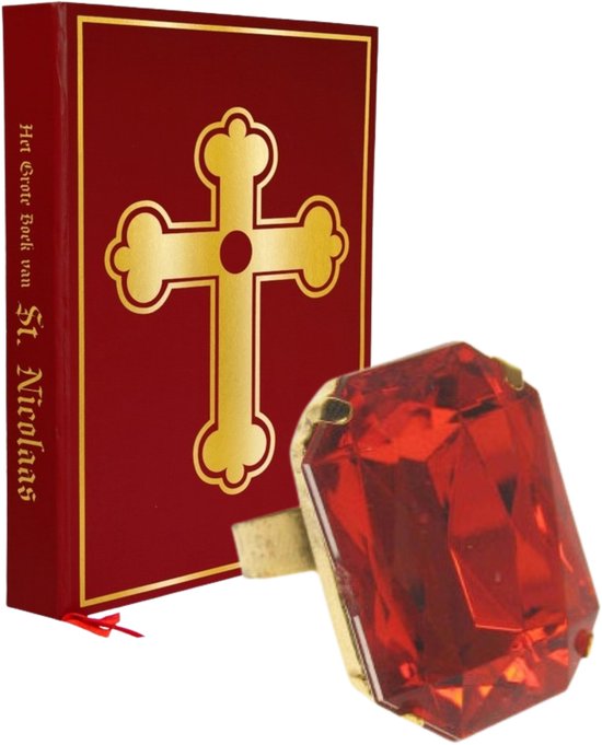 Combi-set Sinterklaas - grote boek - ring met rode steen - sinterklaas accessoires - goedheiligman/sinterklaas