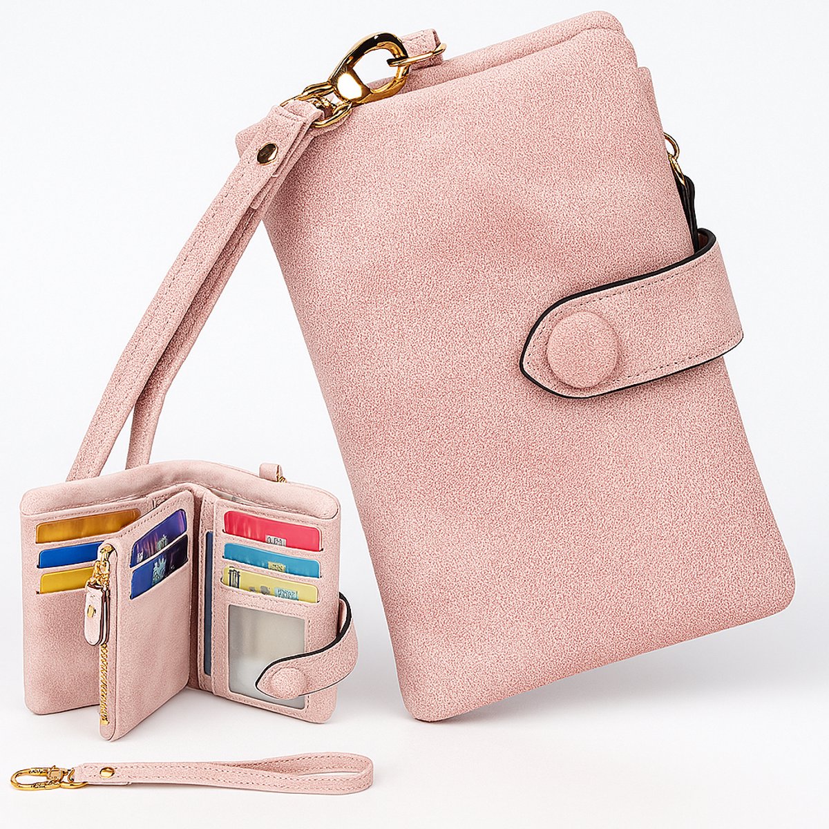 Luxamore Damesportemonnee Poederroze – Ritsportemonnee van Zacht Kunstleer – Stijlvolle Indeling voor Pasjes & Essentials – Elegant Cadeau voor Vrouwen