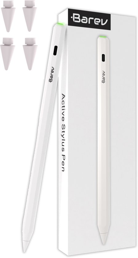 Barev Stylus pen | Alleen voor iPads 2018-2025 | iPad Pen met Palm Rejection | Alternatief voor Apple Pencil-gebruikers | Magnetisch & USB-C Opladen | Inclusief 4 Extra Punten
